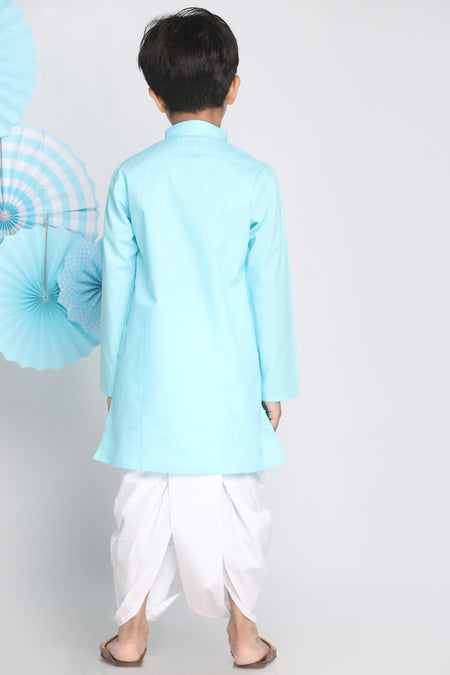 VASTRAMAY Aqua Blue Cotton Baap Beta Kurta Dhoti Set